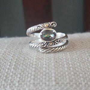 Artisan Crafted by Robert Manse S/S & 14kt gold Mystic Quartz Wrap Ring Size 10
